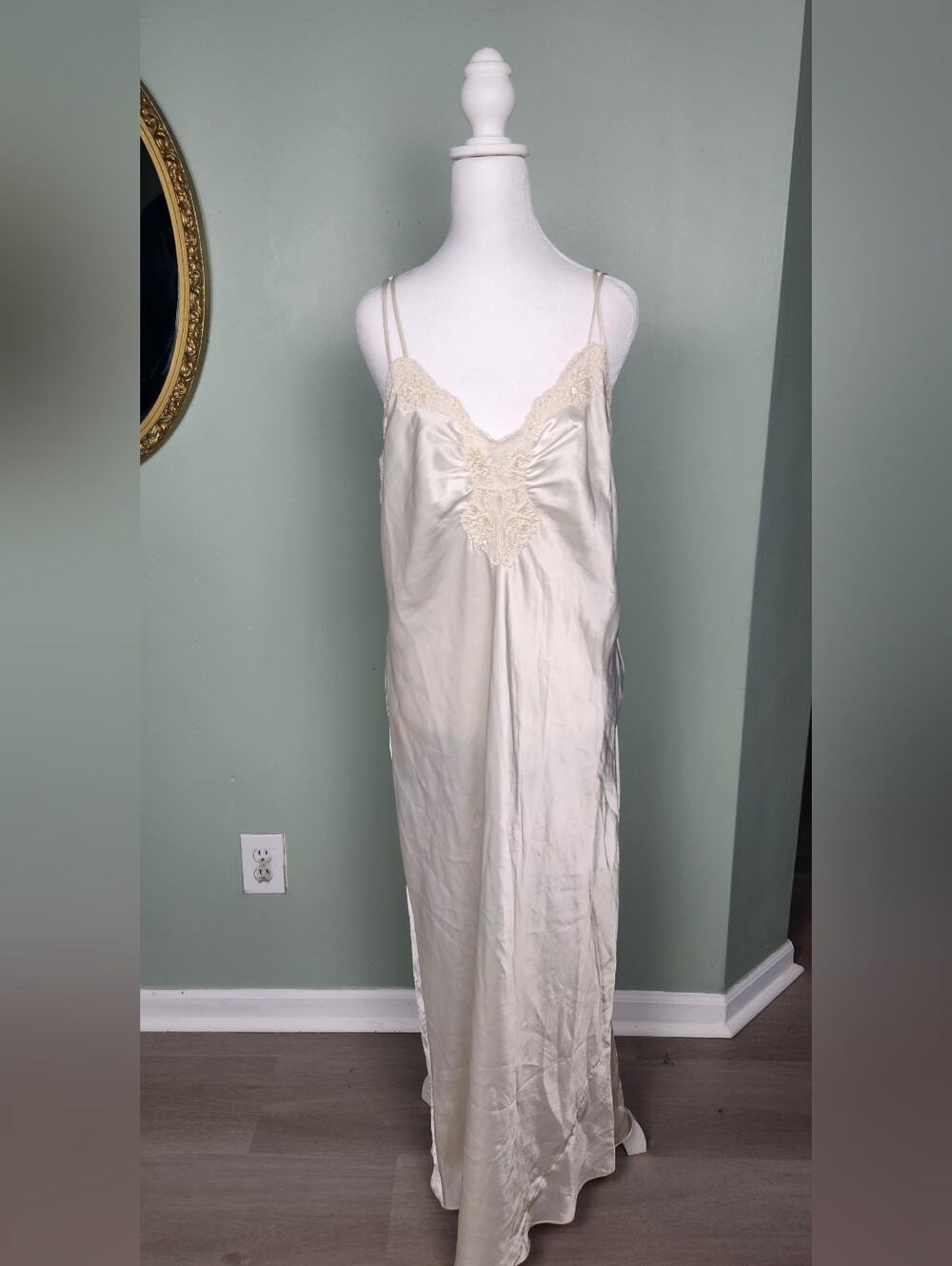 Vintage Victoria's Secret Gold Label Maxi Slip Dress Satin Nightgown Lace Bridal